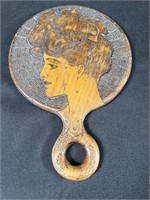 Pyrography Girl Beveled Wooden Hand Mirror