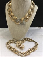 Clunky Vintage Gold Metal Rhinestone Necklaces