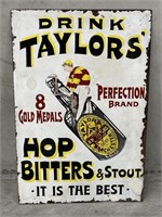 DRINK TAYLORS Hop Bitters & Stout Enamel Sign