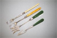 Two pieces silver & greenstone handled cutlery