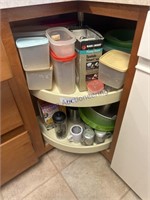 CONTENTS OF CORNER CABINET LAZY SUZAN--TUPPERWARE,