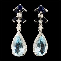 14K Gold 5.38ct Aquamarine & 0.64ctw Diamond Earri