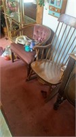 Two chairs, one wooden rocker needs repaired