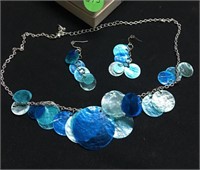Cute Shades of Blue Shell Earrings and Necklace