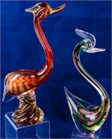 2 Vintage Murano Handcrafted Blown Glass Swans