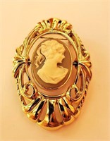 UNIQUE VTG GOLD FLIP REVERSABLE CAMEO BROOCH