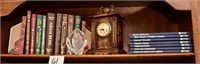 Nice Assortment of Books, Bookends & Clock