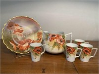 Hand Painted Nippon China Pitcher, 4 Cups & Bowl