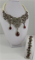 Red & Clear Crystal Necklace & Bracelet Set