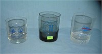 Group of 3 advertising heavy glass glasses