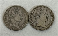 (2) 1813 5 NAPOLEON SILVER COINS