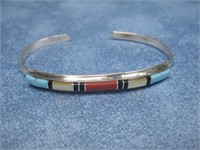 N/A S.S. Multi Color Stone Inlay Bracelet Signed