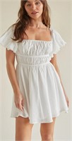 ($64) Santal Puff Sleeve Babydoll Mini Dress,S