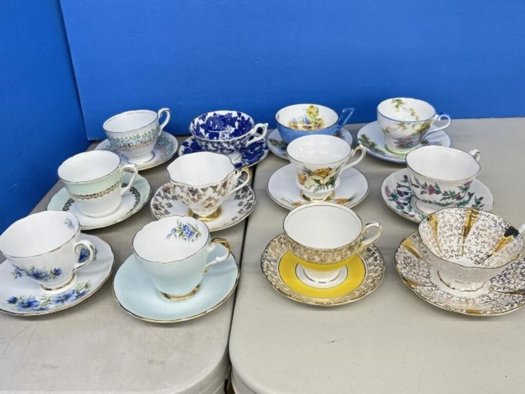 12 English Bone China Cups & Saucers