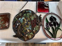 4pc Stained Glass Decor: Floral, Red, Trees