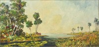 GOOD FLORIDA LAGOON PAINTING SIGNED W. BROWN