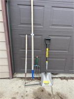 TRU PRO SHOVEL-NEW, METAL RAKE  W/NEW HANDLE,