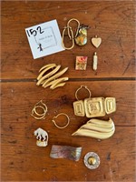 Various Gold plate earrings and broaches