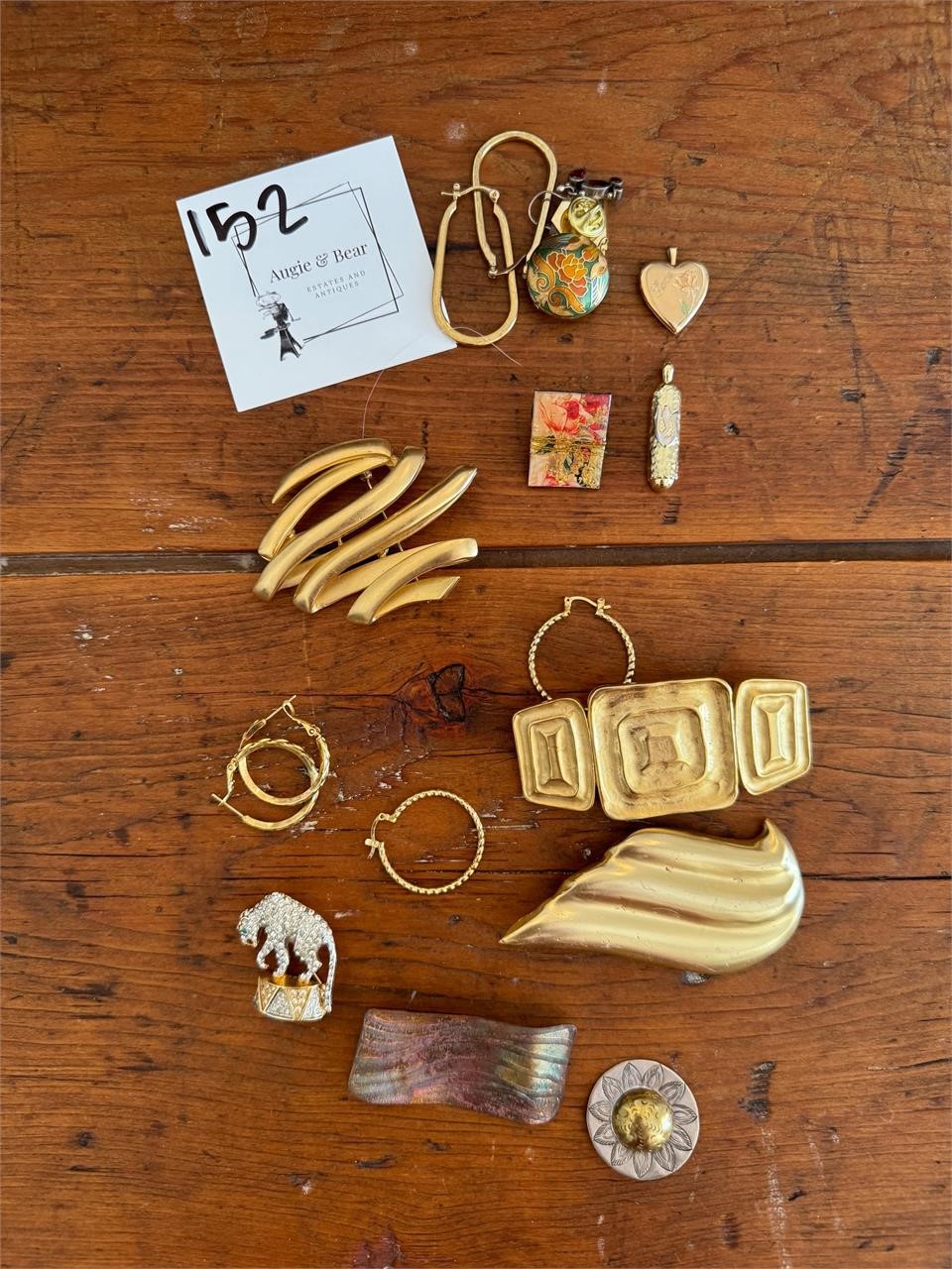 Various Gold plate earrings and broaches