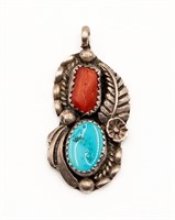 Sharon Cisco Sterling Turquoise Coral Pendant