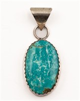 Hand Signed Rox Zuni Sterling Turquoise Pendant