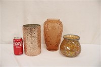 Nice Amber Color Vase & Candle Holders