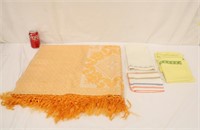 Nice Orange Table Cloth 88" x 74" w/ Tea Towels