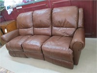 BROWN LEATHER DOUBLE RECLINER