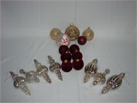 Vintage Large Gold Tone & Red Christmas Ornaments