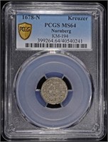 1678-N SILVER NURNBERG KREUZER PCGS MS64 KM-194