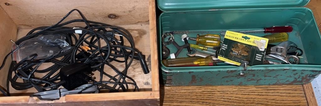 Small Metal Toolbox & Wood Box w/Tools