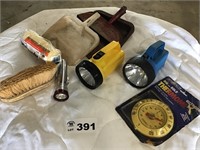 FLASHLIGHTS, THERMOMETER, DUSTPANS