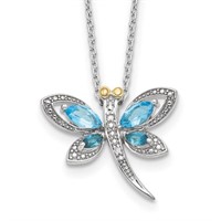 Sterling Silver 14 Kt Blue Topaz Diamond Necklace