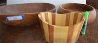 (3 PCS) ASSORTED HAND-CRAFTED WOODEN BOWLS