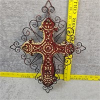 Glazed Rustic Red Ceramic Scrolled Metal Cross