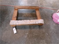 wooden cart, roll around cart, plastic table