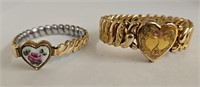 (2) Antique Gold Filled Heart Stretch Bracelets