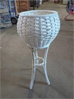 White Wicker Plant Stand Measures 27" Tall