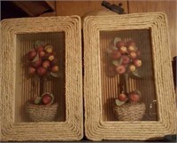 2 roped framed shadow box wall hangings of apple