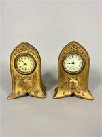 (2) Gilt Metal Case Novelty Clocks USA