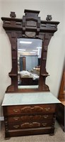 Victorian Walnut Marble Top Dresser w/ Mirror