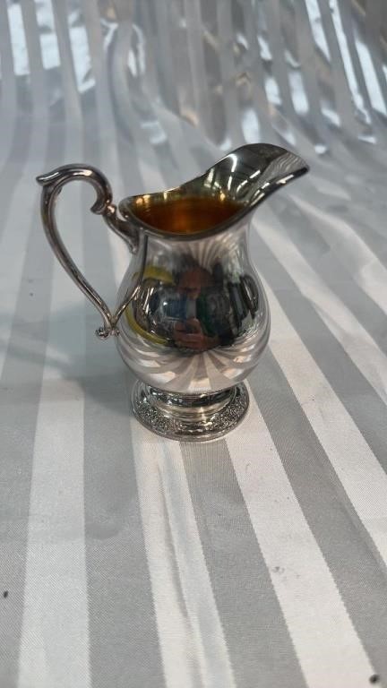 Silver Plated Creamer with Rose Design Around
