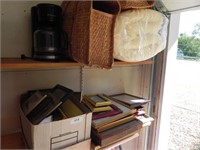 Assorted Picture Frames, Coffee Pot, Baskets,