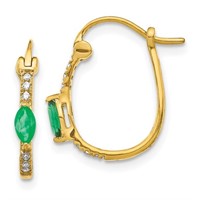 14k-Diamond and Emerald Hinged Hoop Earrings