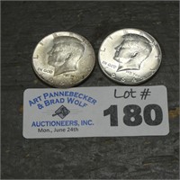 (2) Silver 1964 Kennedy Half Dollars