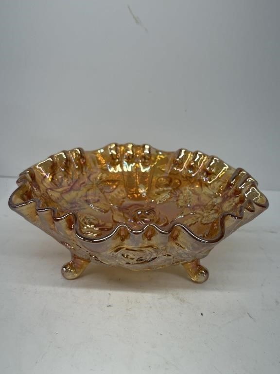 Carnival glass footed bowl