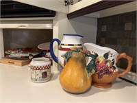 Porcelain Pitchers, Serving Dishes, Cutting Board