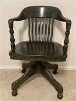 Vintage Wooden Banker's Desk Chair on Casters