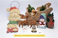 Group lot of Christmas decór including a wooden