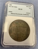 1885 Morgan silver dollar, MS 66 by NNC